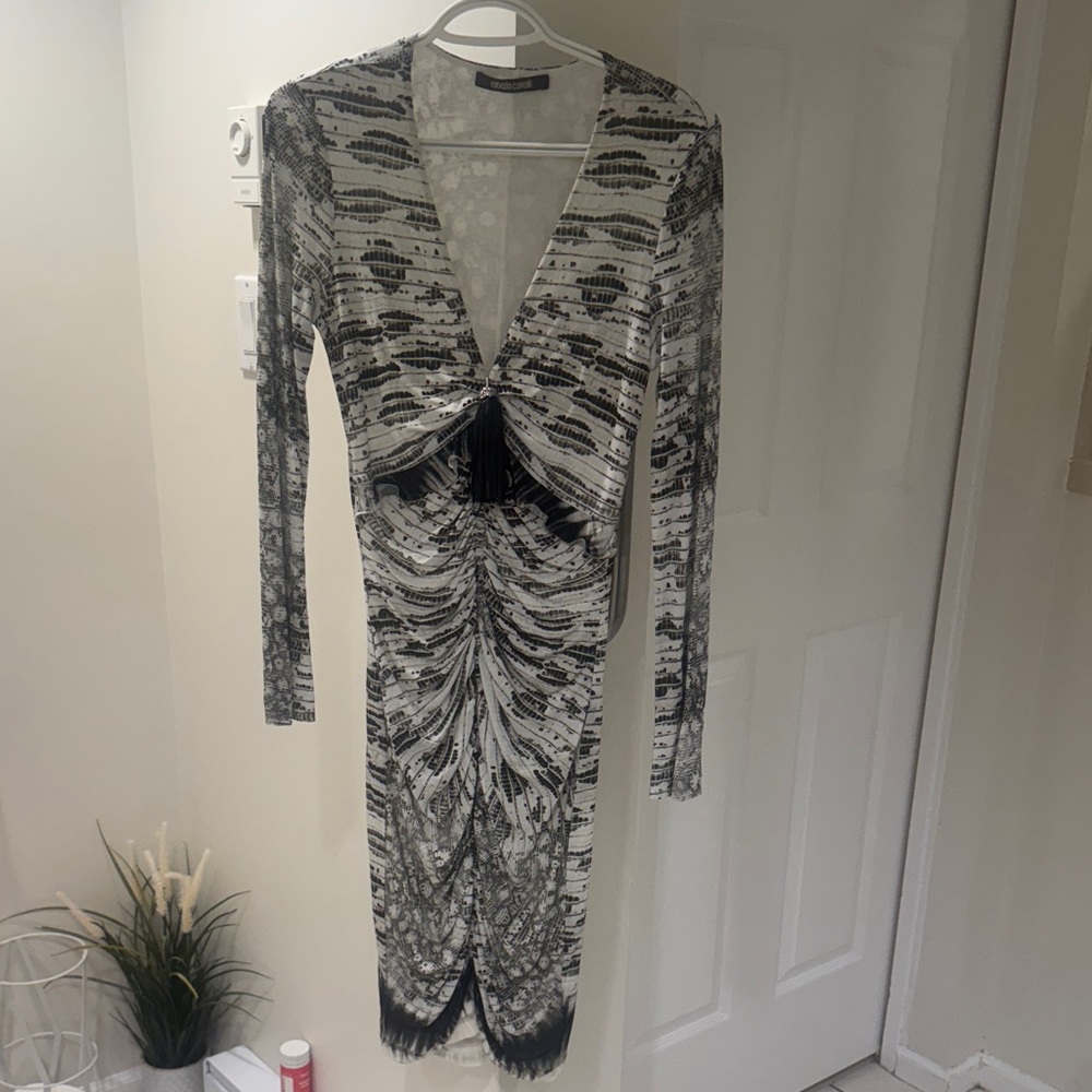 Authentic Roberto Cavalli Elegant Black and White Patterned Dress